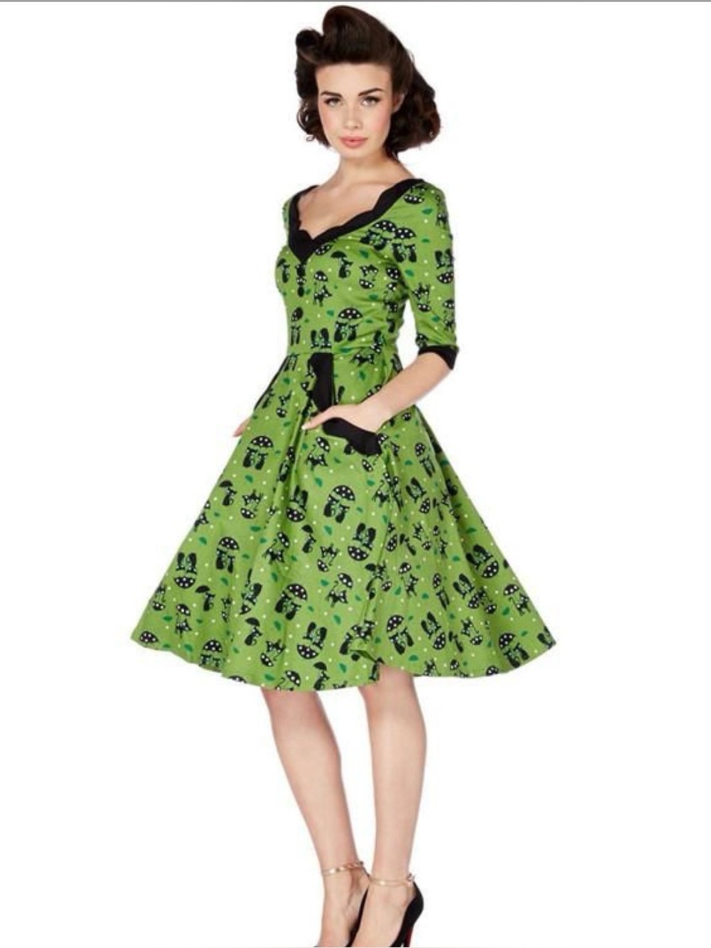 Voodoo Vixen Green Dress with Black Mushroom Print